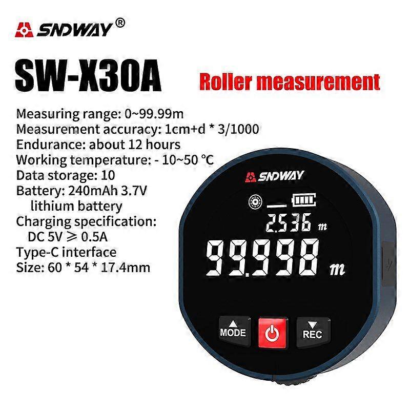 SNDWAY SW X30 Laser Distance Meter Digital 2 in 1 Rangefinder Contact Non Contact Laser and Roll Dual Mode Measure Range Finder