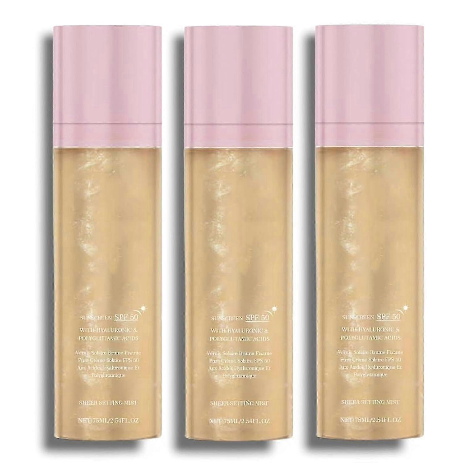 واقي من الشمس Sunglaze Sheer Setting Mist SPF 50 ، رذاذ زيت متلألئ واسع الطيف للجسم ، بخاخ توهج مرطب صديق للمكياج ، آمن للشعاب المرجانية ، غير دهني & F