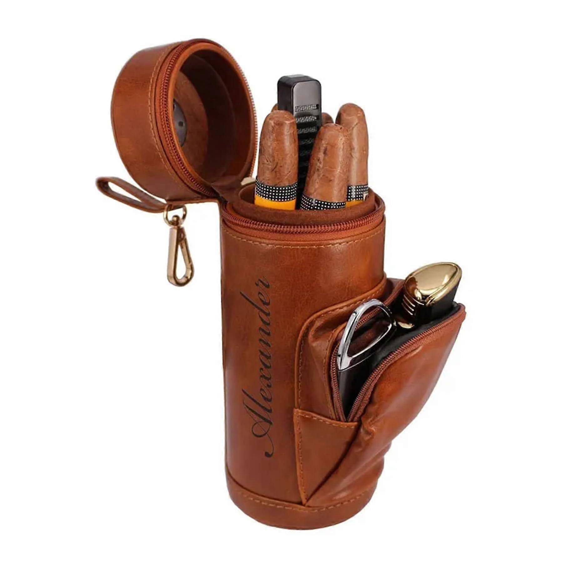 Cigar Humidor Case with Cigar Cutter, Custom Leather Engraved Travel Kit