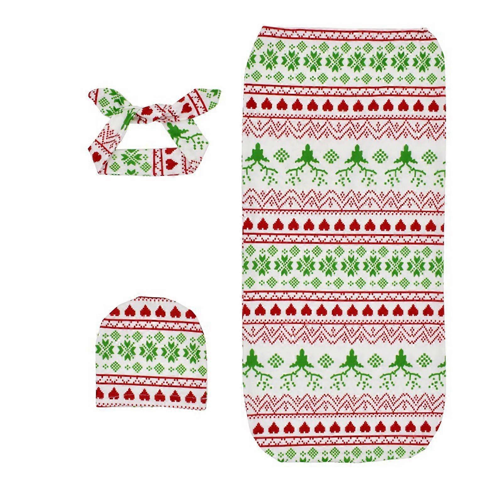 Swaddle and Headband Set Christmas Style Print Soft Comfortable Newborn Cocoon Wrap