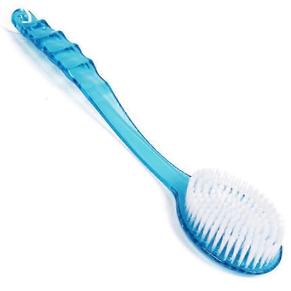 Blaue Rückenwaschbürste mit langem Griff und Massagefunktion für die Duschwanne