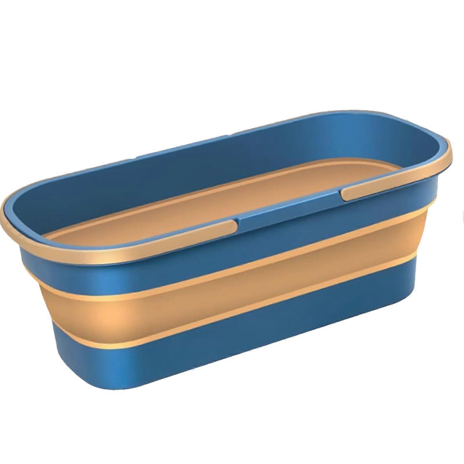 3.17 Gallon Collapsible Plastic Mop Bucket with Wheels, Portable Folding Design, Durable Blue-Brown for Wet & Dry Cleaning