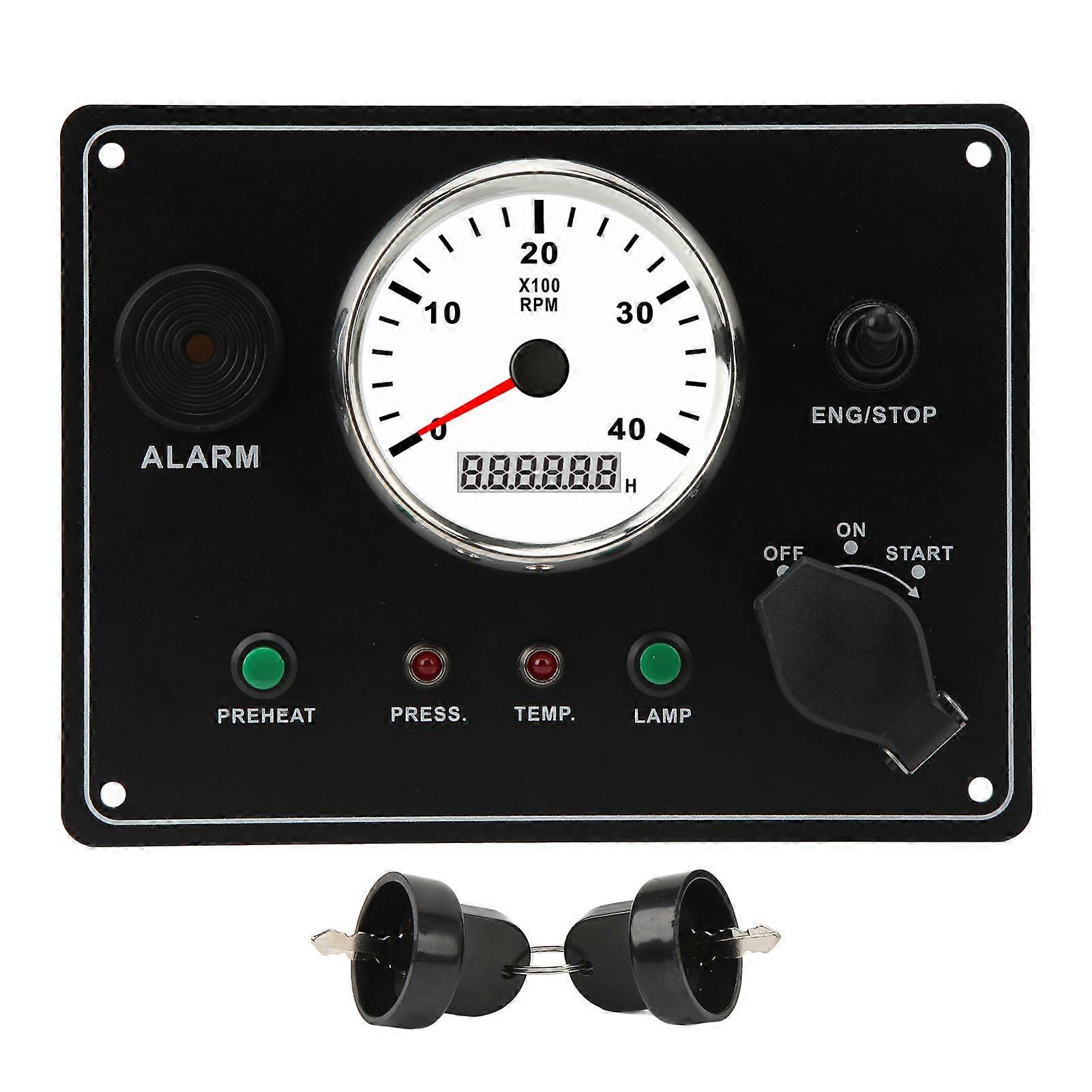 Boat Instrument Panel with Tahcometer Multifunction 4000RPM Engines Stop Start ON OFF Water Temp Alarm IP67 Waterproof
