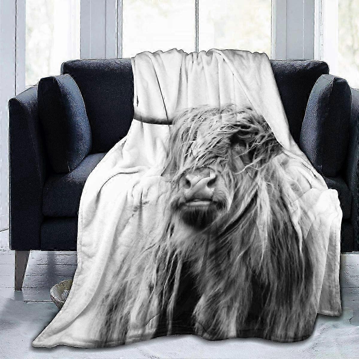 Portrait Of A Highland Cow Throw Blanket Soft Flannel Fleece Warm Blanket for Couch,Bed,Sofa,Chair,Office,Travel,Camping-R499-SYS21448