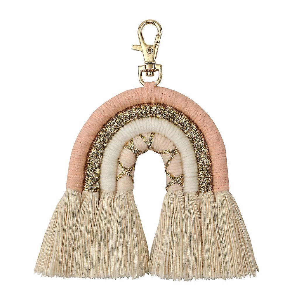 Exquisite Boho Handmade for Key Holder Keyring Macrame Weaving Rainbow Pendant Keychain Daily Wear for Daily Wear
