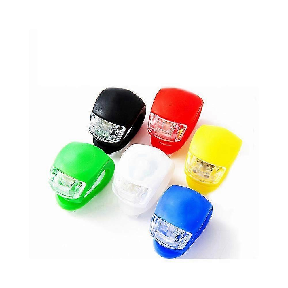(Blanc + Noir + Bleu + Jaune + Vert + Rouge)-2032 grande batterie Ensemble de 6 lumières de vélo avant et arrière, LED Clip-On Silicon Bicycle Lights