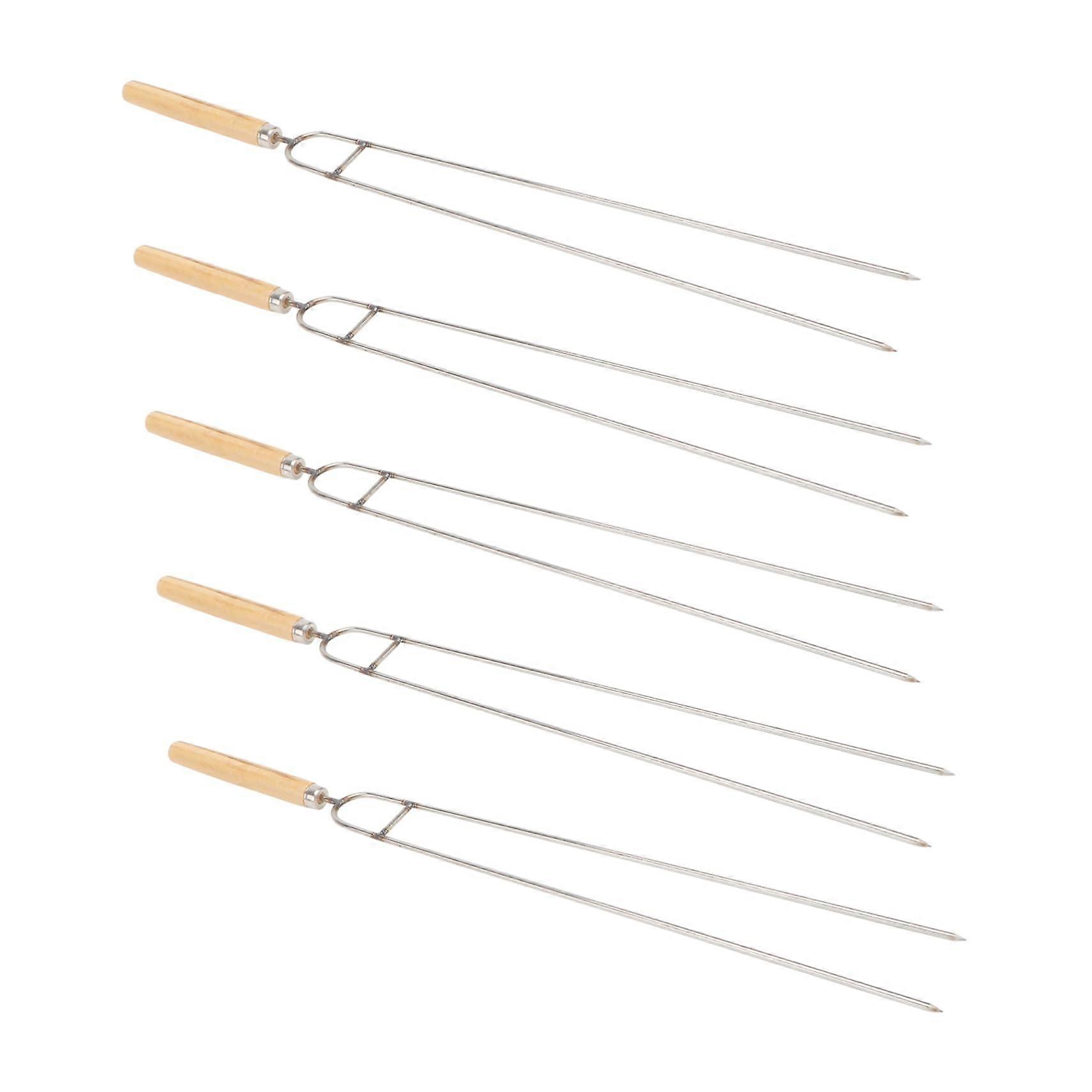 Chicken wing grill fork BBQ grill basket Holder for utensils grill Foldable grill Wooden Silver 5 pieces 3