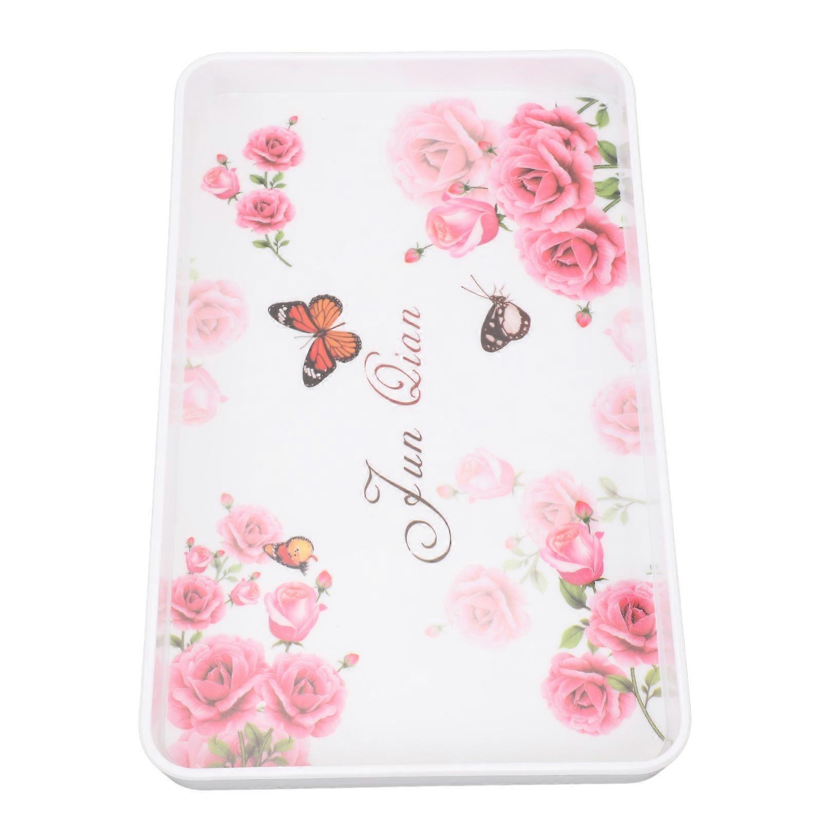 Plastic Serving Trays Multipurpose Exquisite Pattern Stackable Rectangular Serving Platters for Snacks Fruit Cookies Dessert Rose 