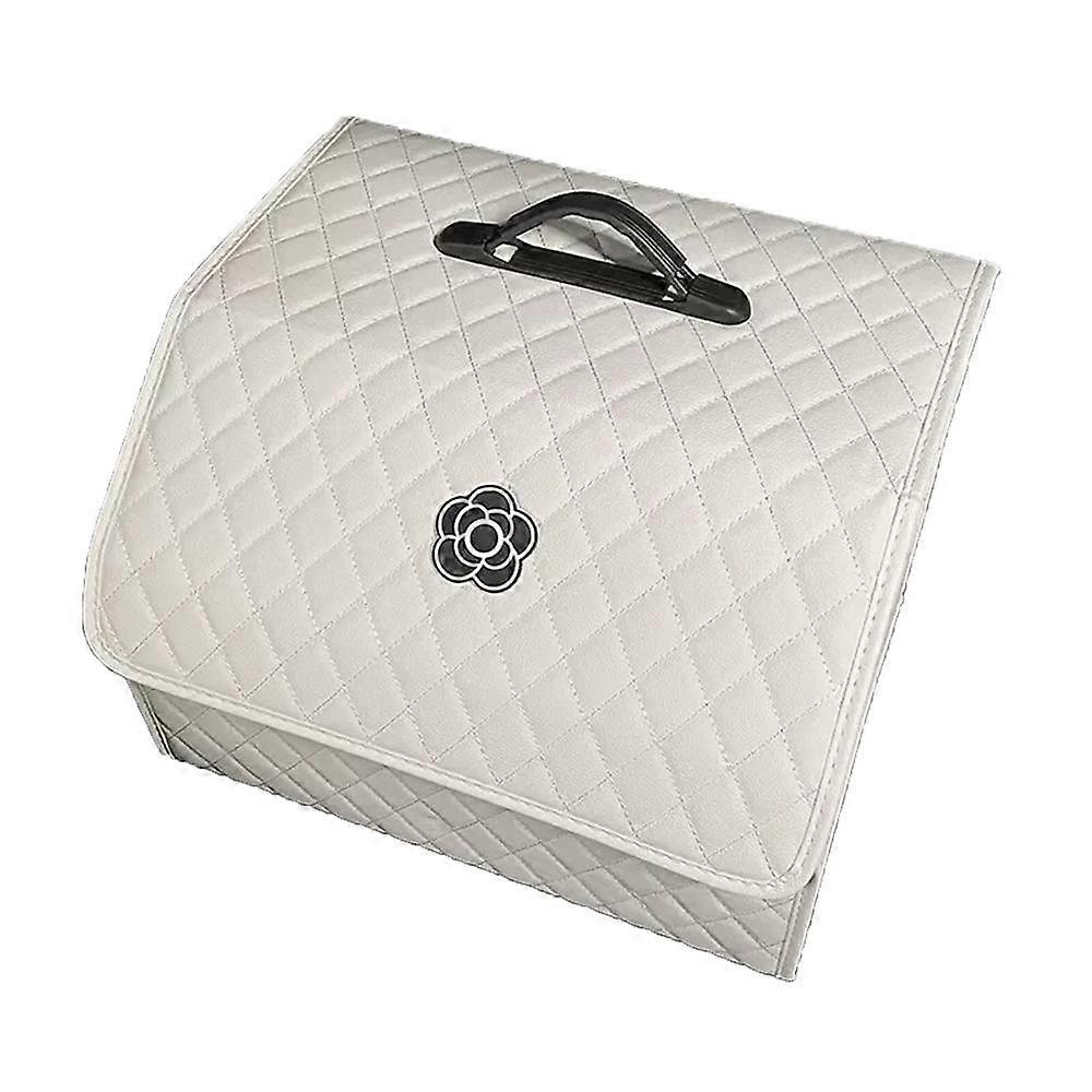 Car Trunk Storage Organizer High Capacity Multipurpose Pu Leather Portable Trunk Storage Box with Lid White ? Large