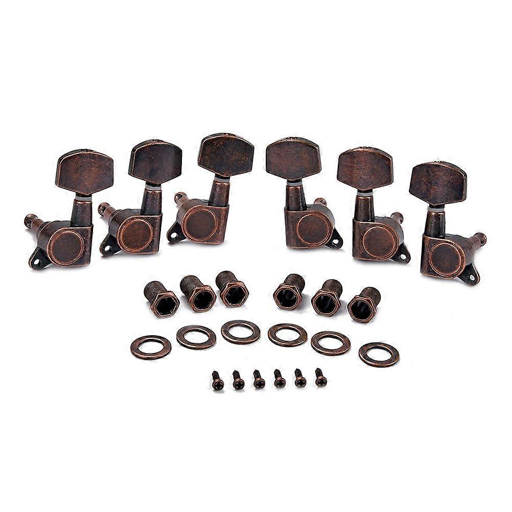 3L 3R Large Square Head Tuning Pegs Tuners Machine Head with Buttons Keys Set for Acoustic Electric Guitar (Coffee)