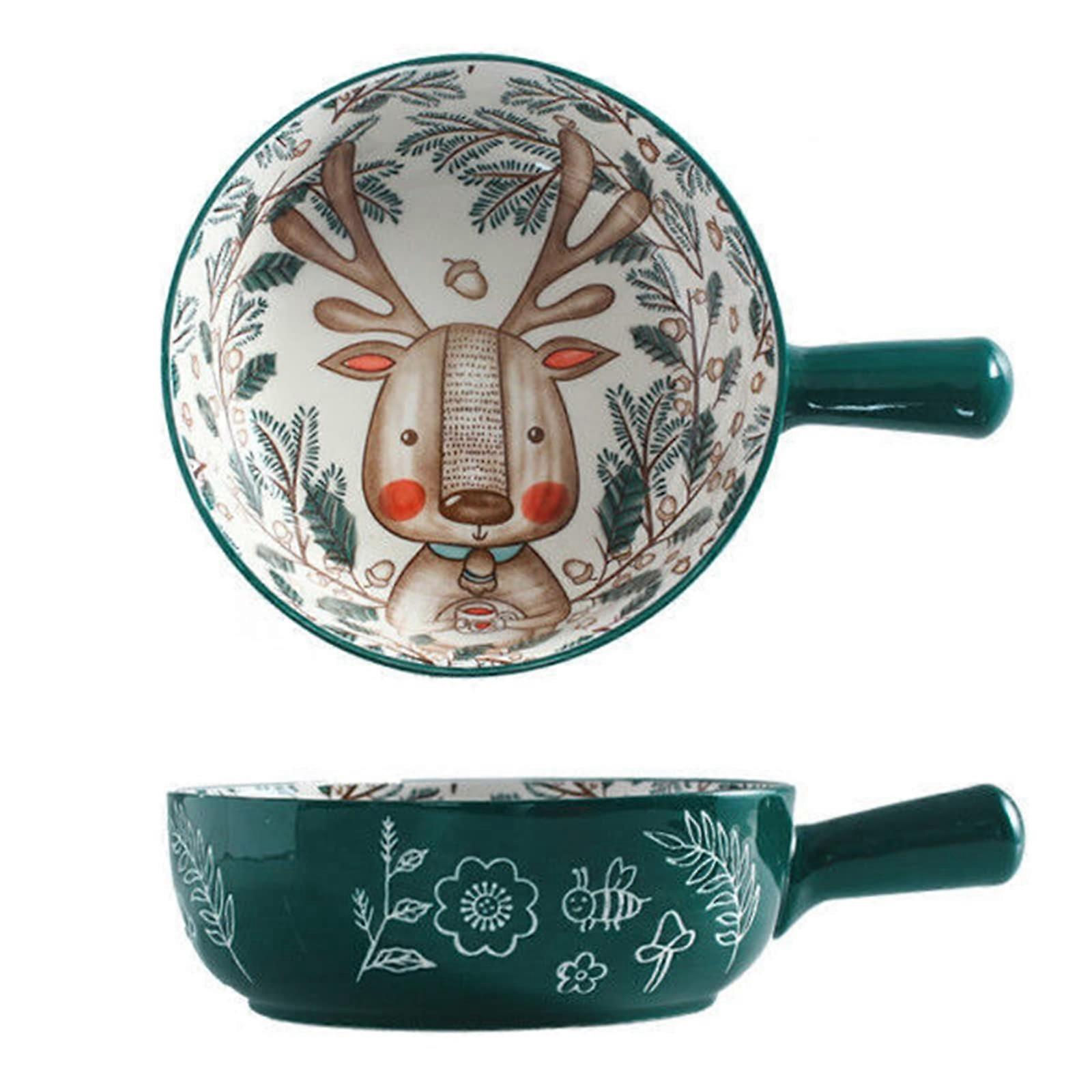 Nordic ceramic bowl with handle breakfast fruit bowl animal dessert soup bowl elk