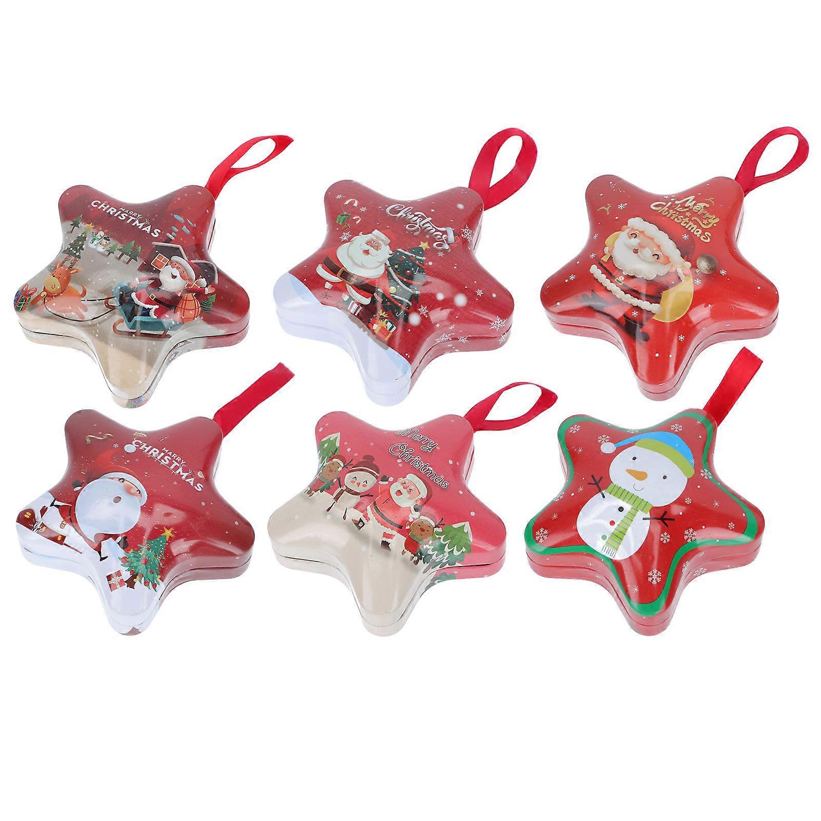 Decorative Candy Box Tinplate Five-Pointed Star Christmas present Packaging Compact Style 6Pcs