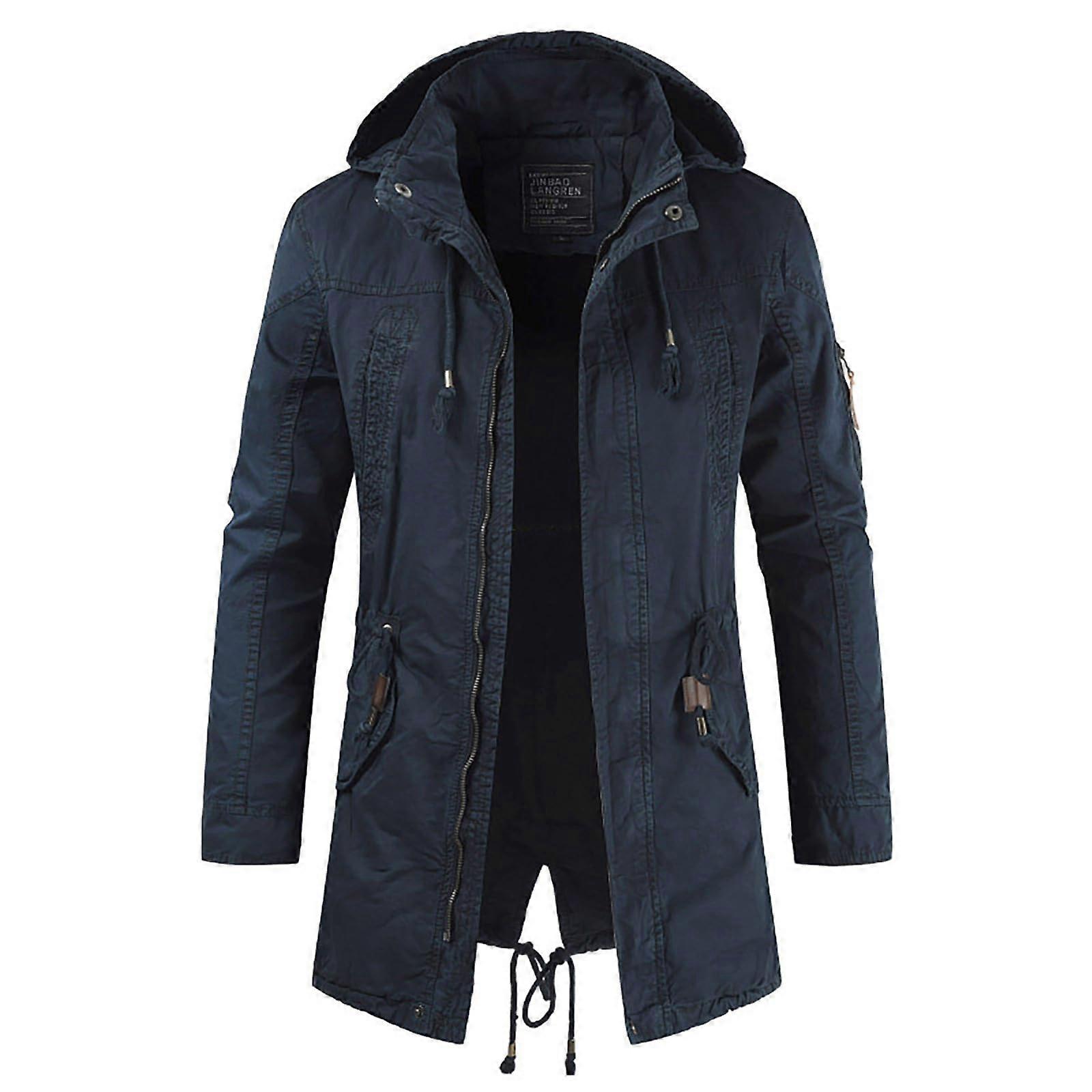 Men's Winter Long Softshell Coat 3XL Blue Quilted Parka Outdoor Sports Jacket Functional Transition Jacket