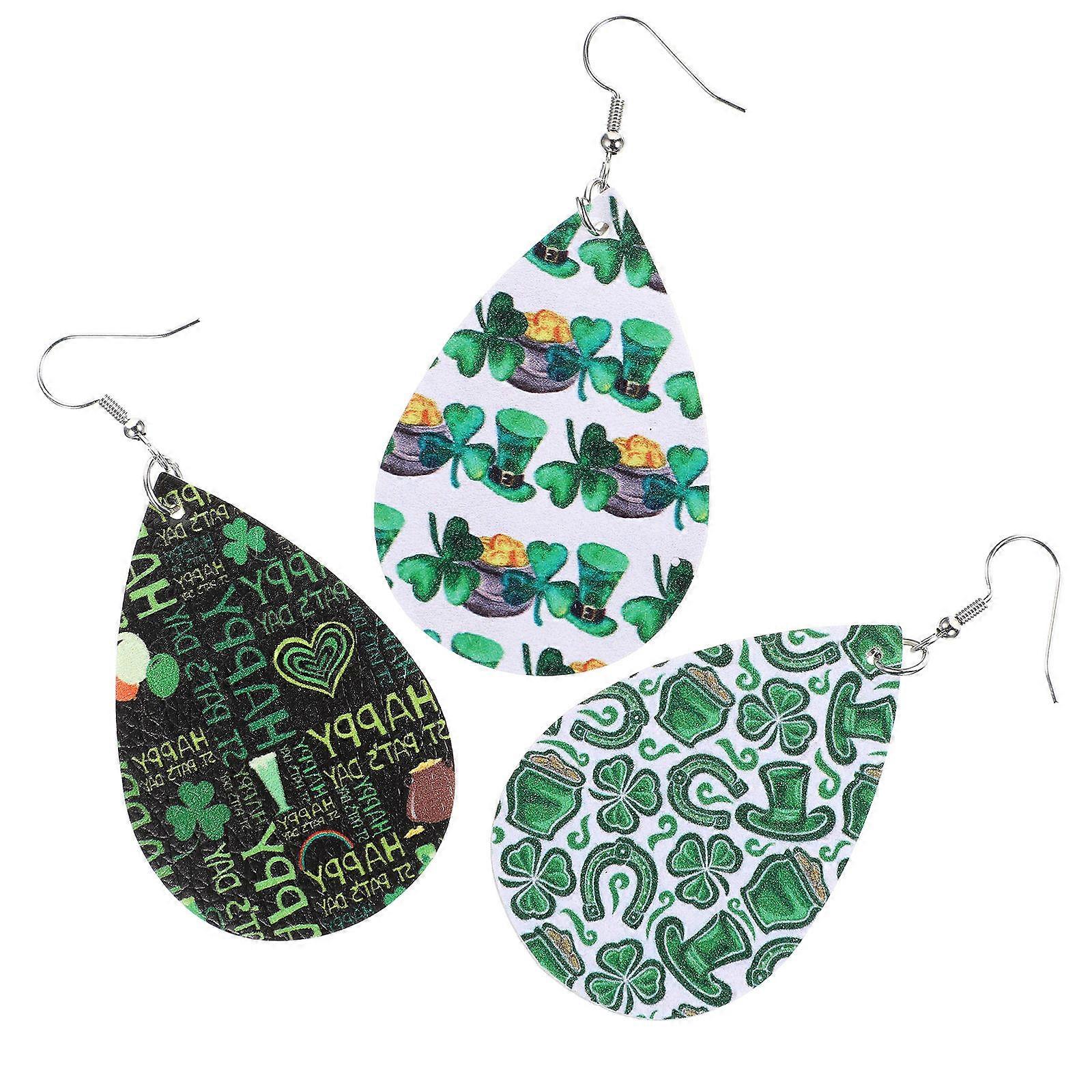 Party Earrings Drop Shaped Design Patricks Day Accessories Assorted Color 7 5X3 3CM present For Mothers 3Pairs