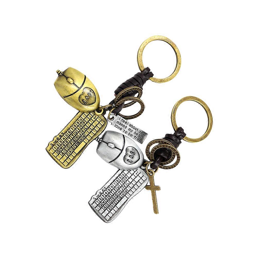 Cute Keychains Fun Couple Keyring Mouse Shaped Keyboard Carved Metal Alloy Bag Accessory 2Pcs