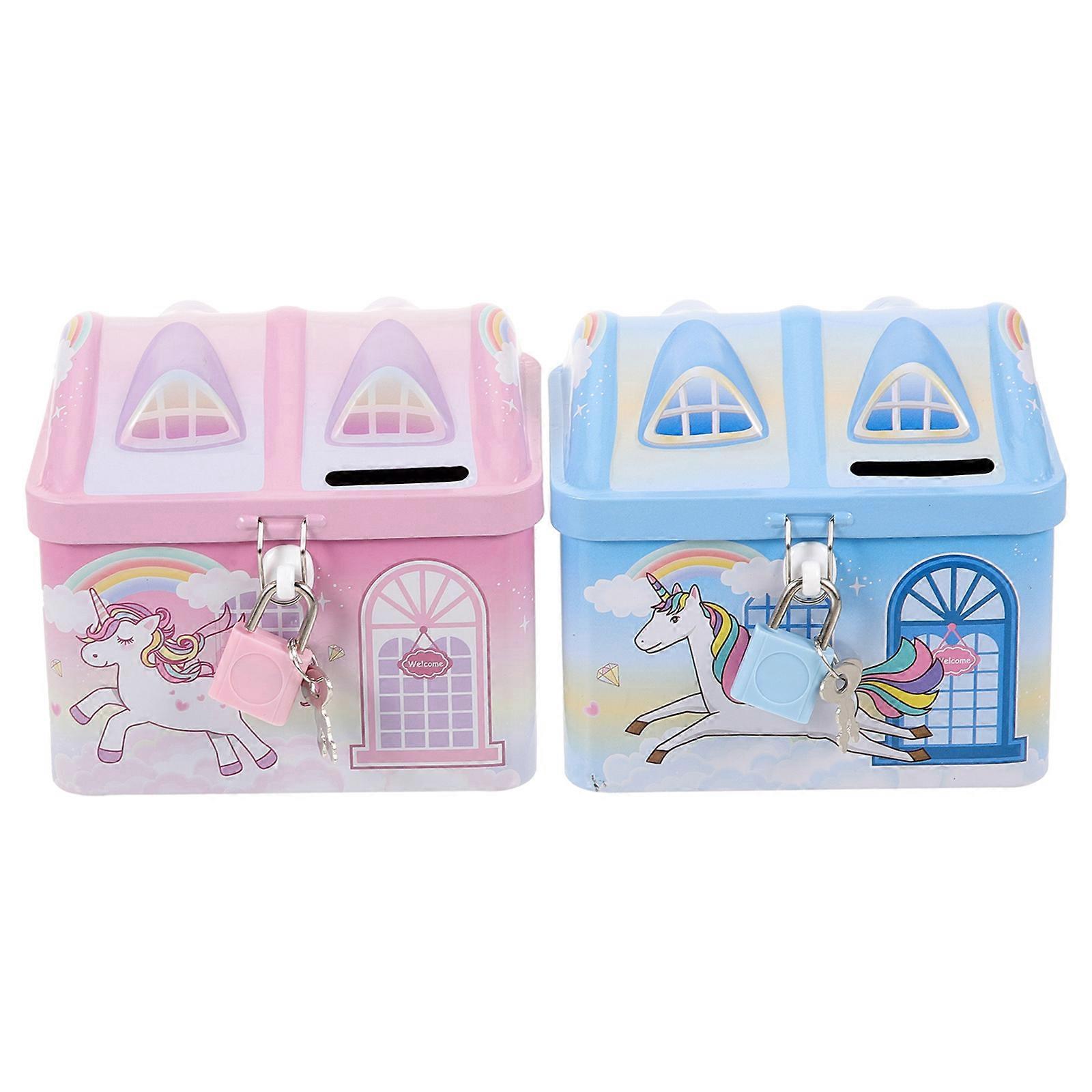 Unicorn Cartoon Coin Storage Jar with Lock – Lightweight Iron Money Box for Birthdays, Holidays, Portable & Secure Savings