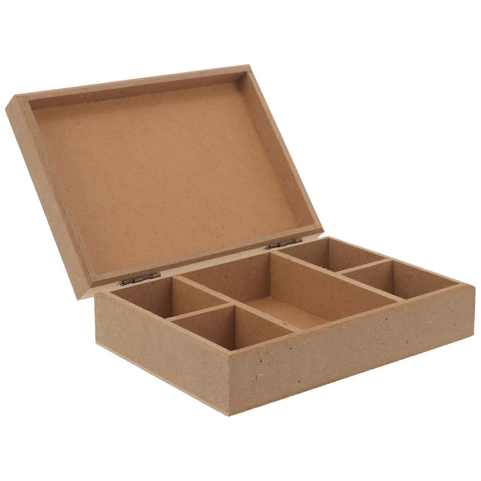 Wooden Storage Box with Compartments for Jewelry and Craft Organization, Unfinished Plain Surface, Safe Material for Home and Party Use