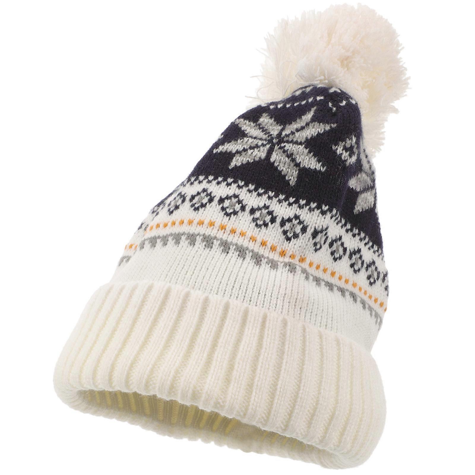 Knitted Woolen Hat Warm Christmas Snowflake Pattern Size Fits Most 1Pack