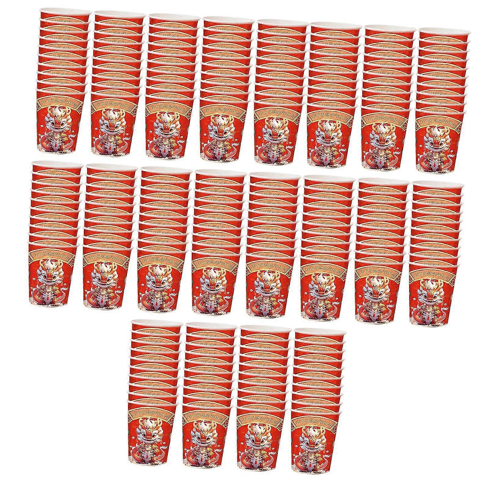 200Pcs Disposable Cups for Chinese New Year Celebration, Featuring Dragon Year Design, Happy New Year Coffee Cups