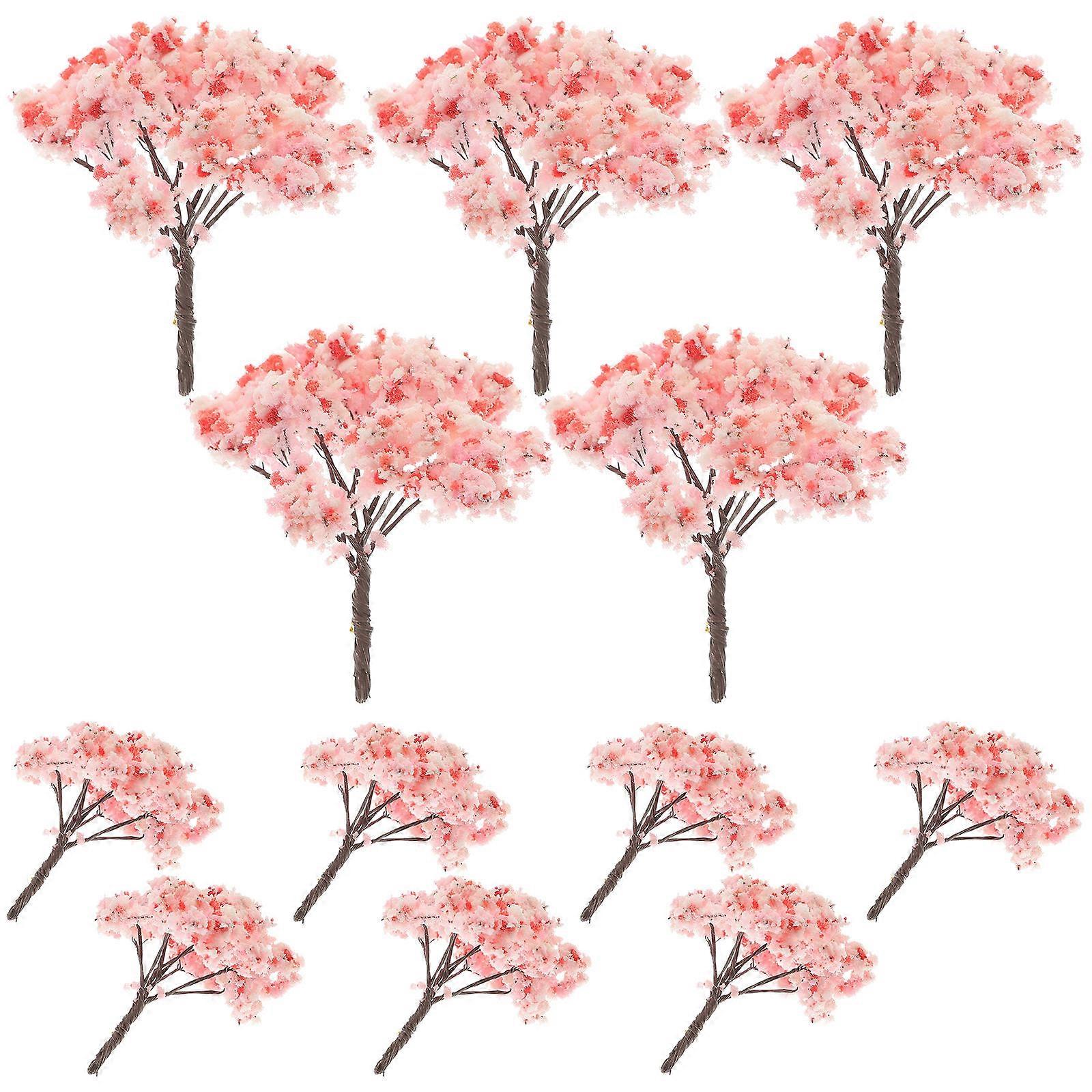 12pcs Artificial Cherry Blossom Tree Models for DIY Miniature Gardens – Realistic Simulation Props for Micro Landscape and Model Scenery
