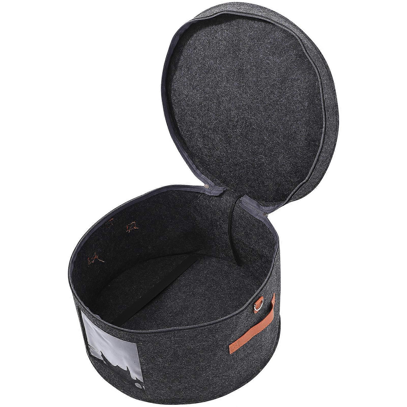 Hat Travel Carrier Round Storage Box for Felt Hats Dark Grey 17 Inch Diameter 1Pcs