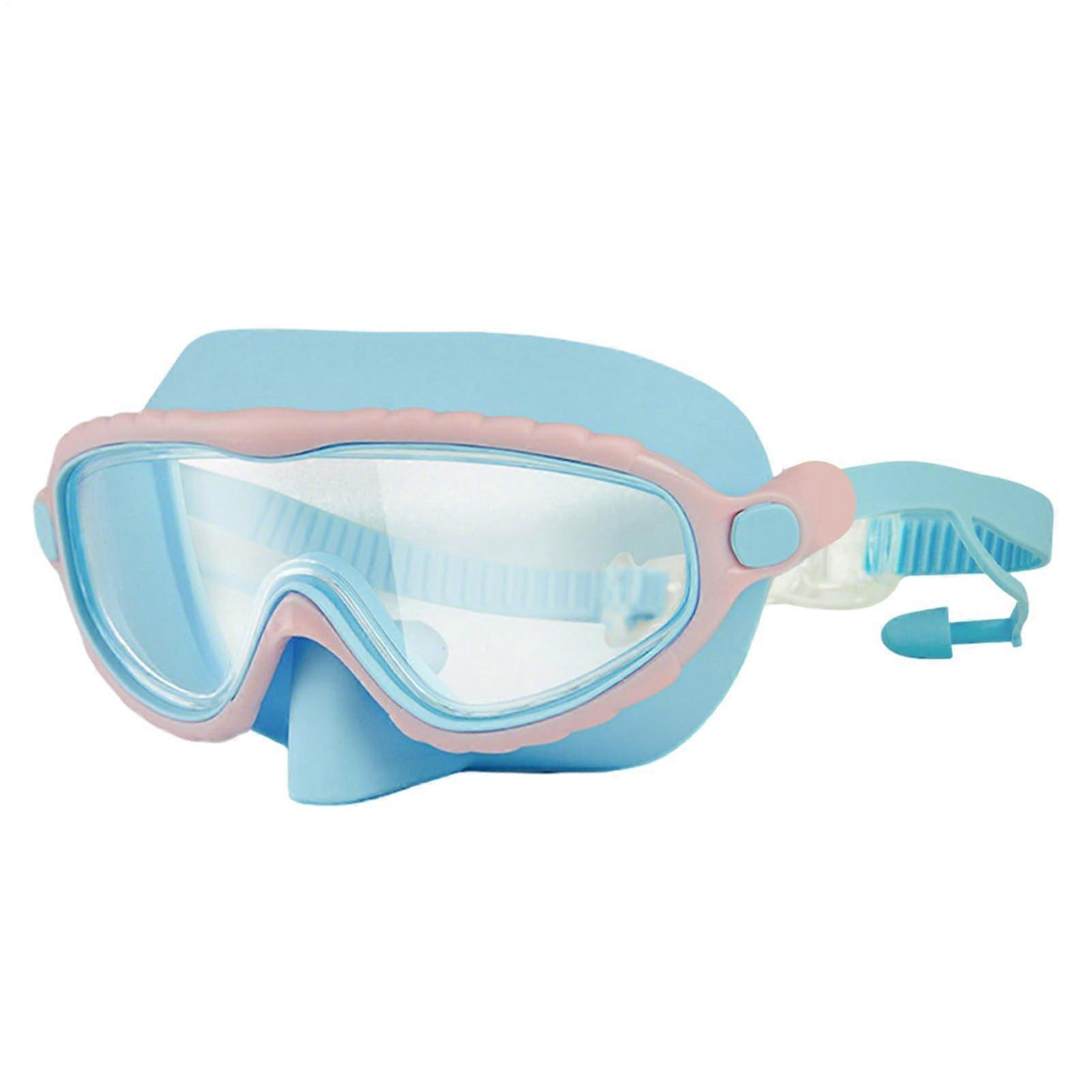 Swimming Goggles with Nose Protection, Adjustable Anti-Choke Kids Pool Goggles | Leak-Proof Anti-Fog Face Cover in Pink Blue