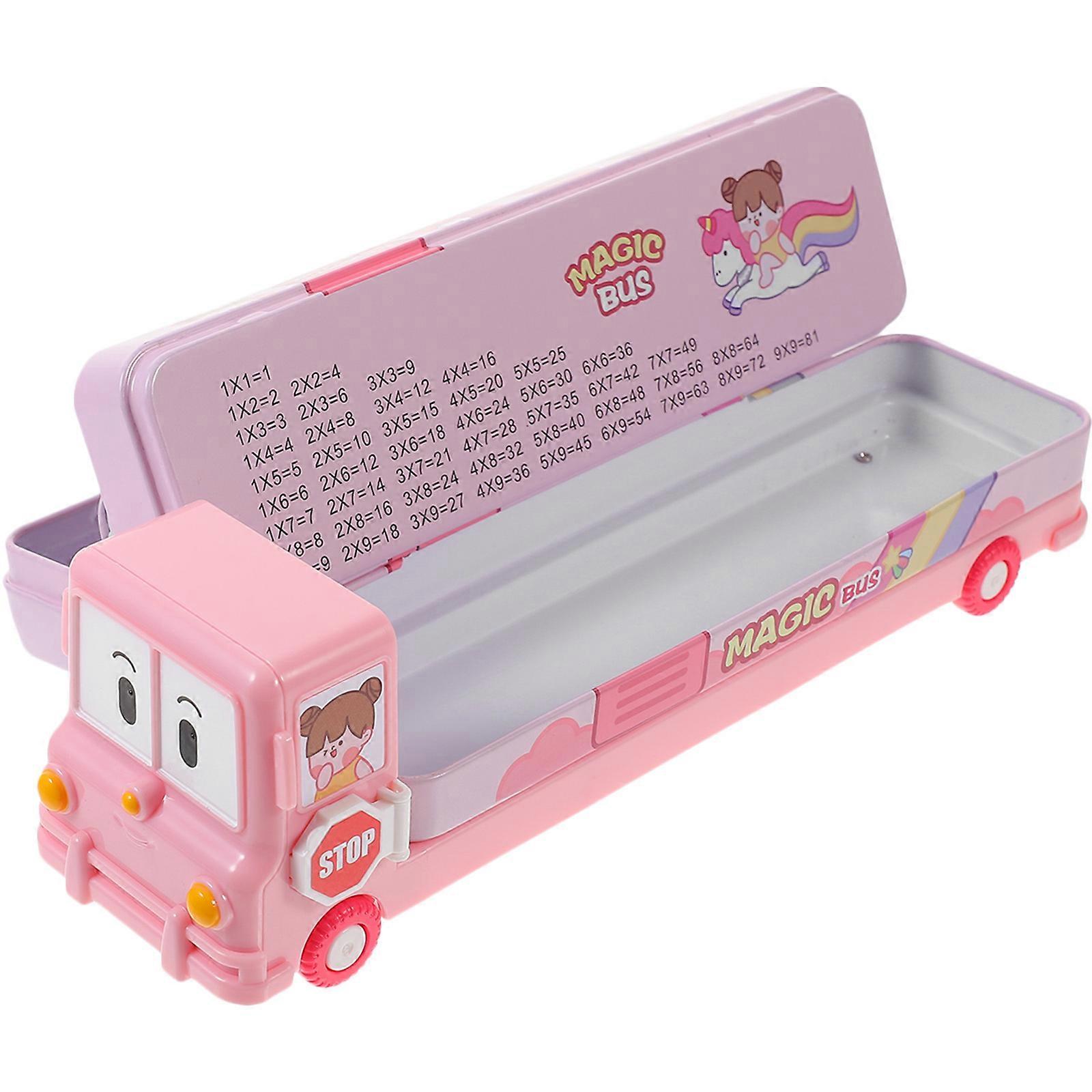 Pencil Holders Multi-Compartment Pencil Case Students School Bus Shape 23.80X6.80X5.90CM 1Pack
