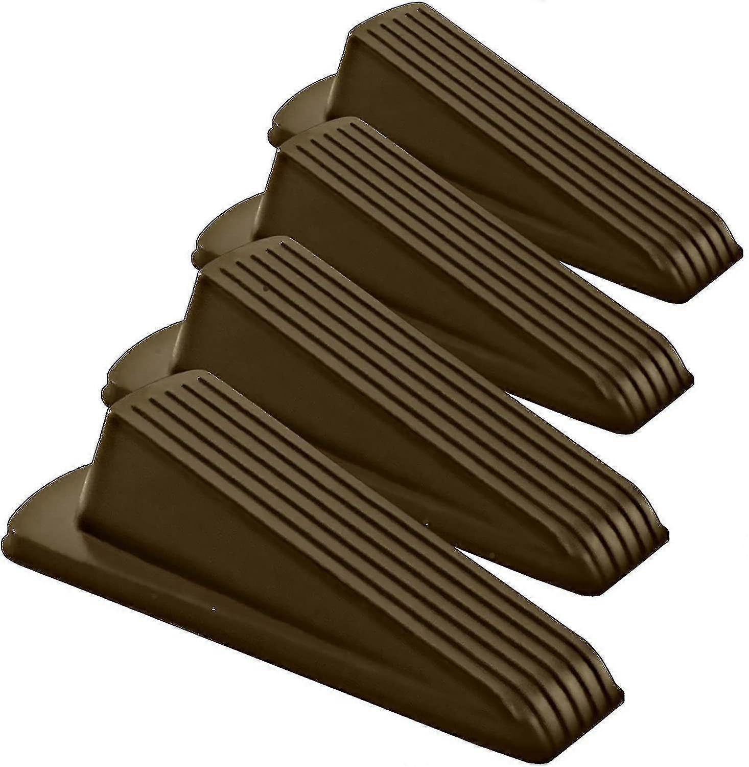 Classic Rubber Door Stopper Wedge, 4-Pack Brown
