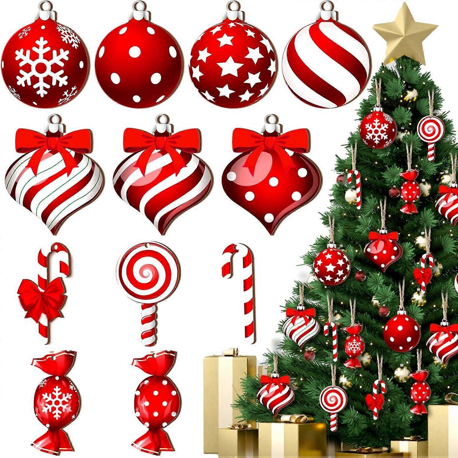 Christmas Tree Wooden Red Decorative Pendants, Ornaments, Snowflakes Pendant