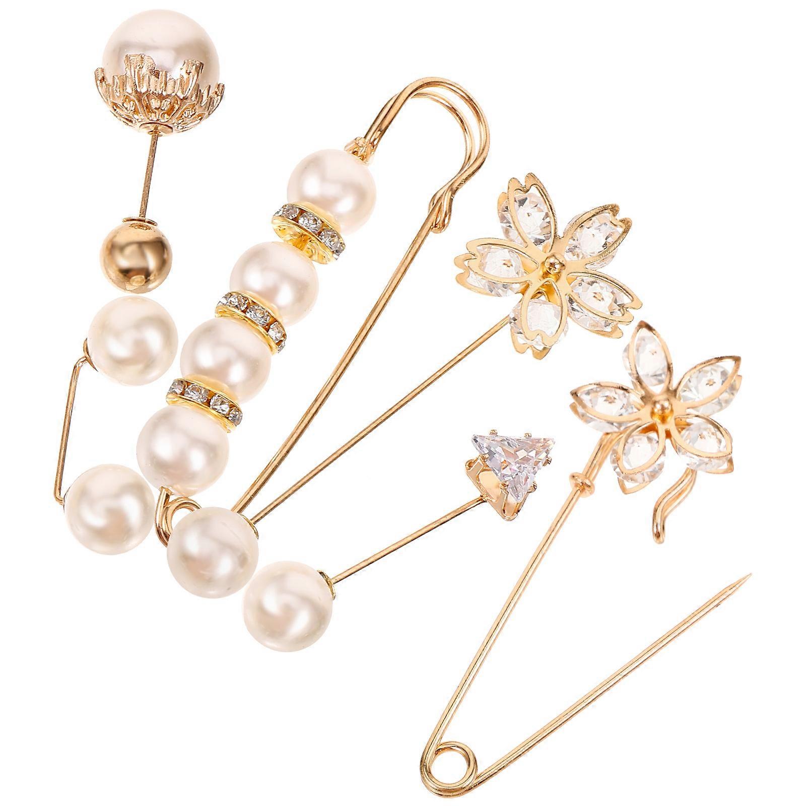 Safety Pin For Shawl Pearl Brooch Pin For Formal Attire Imitation Pearl present Giving 6Pcs