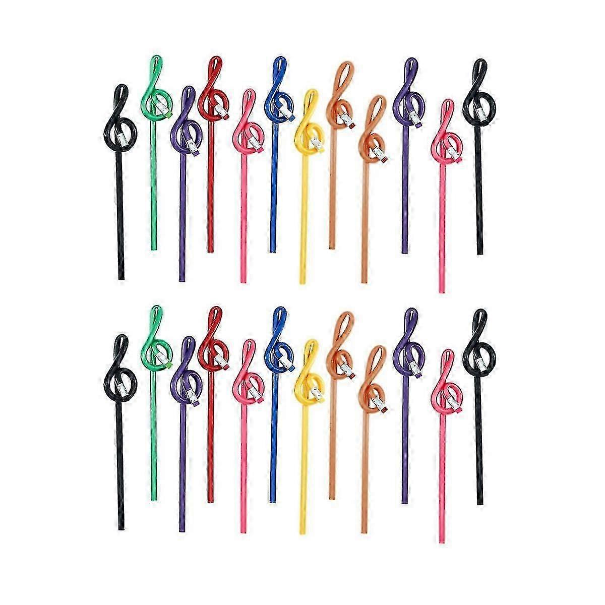 24pcs Music Note Pencils with Eraser - Colorful Wooden Treble Clef Pencils for Students