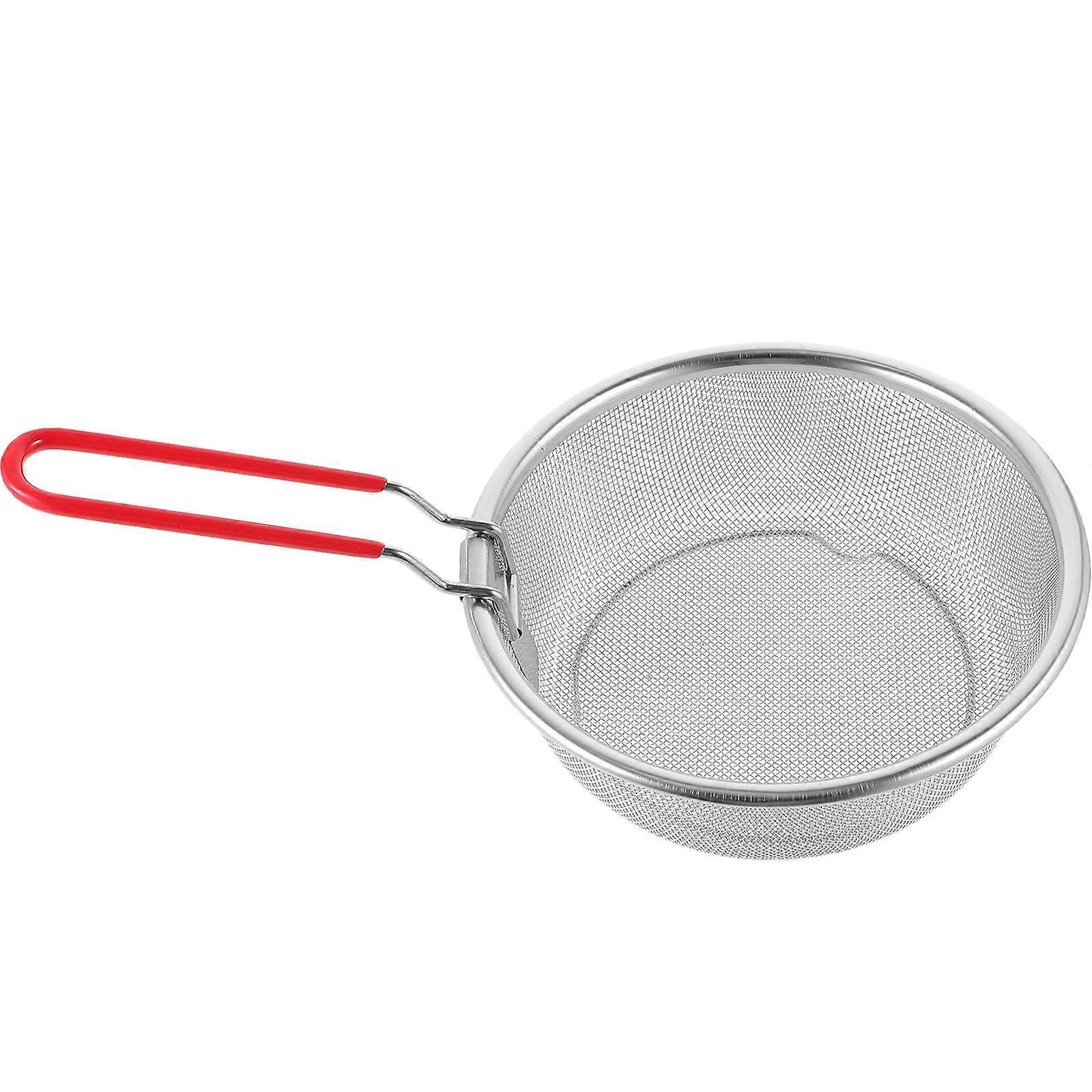 Stainless Steel Pasta Strainer Basket with Ergonomic Handle, Fine Mesh Frying Basket for Air Fryer, Folding Design for Chips, Dumplings, and Snacks