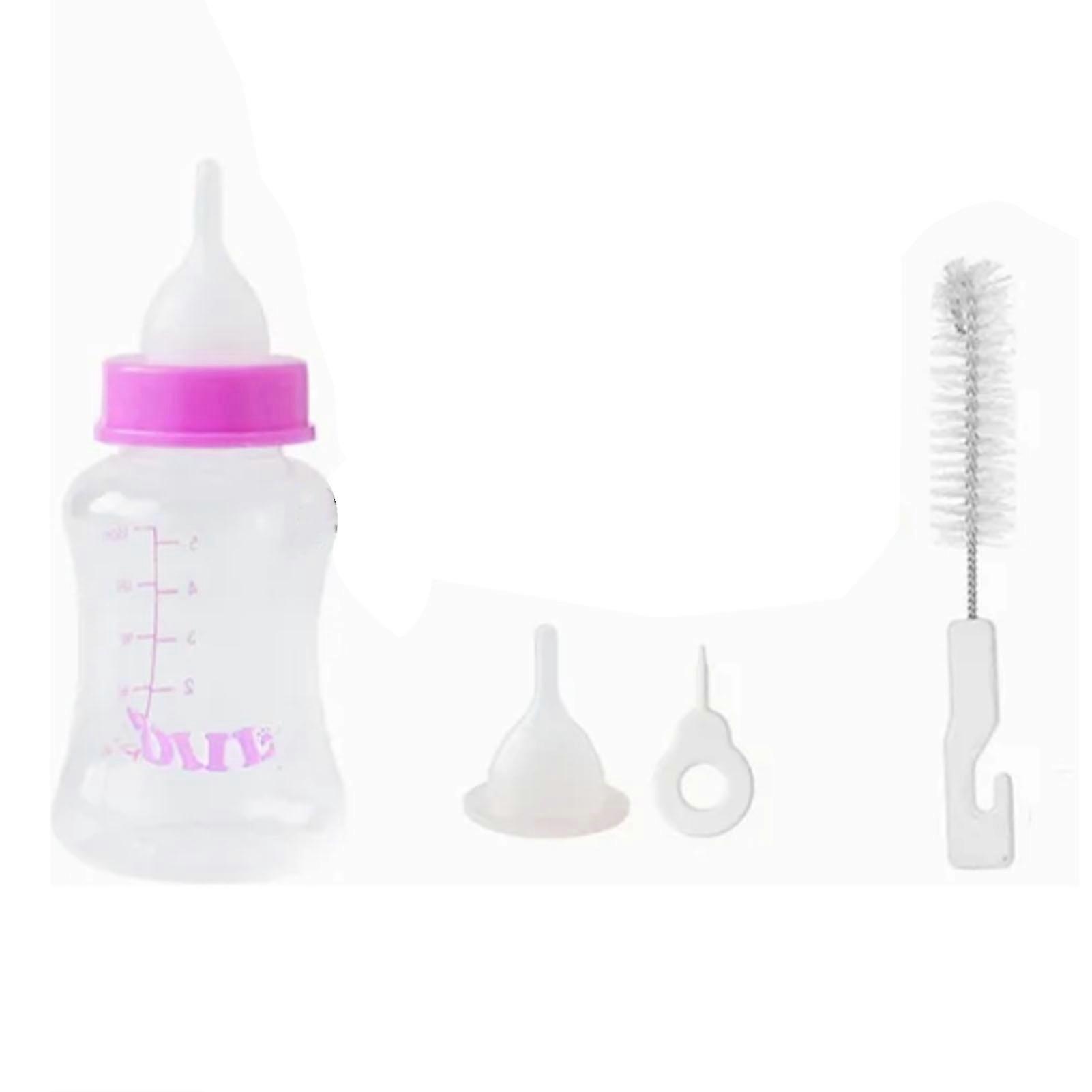 150ml Pet Feeding Bottle Silicone Kitten Puppy Nursing Bottle with Replacement Pacifiers for Small Animals Pink