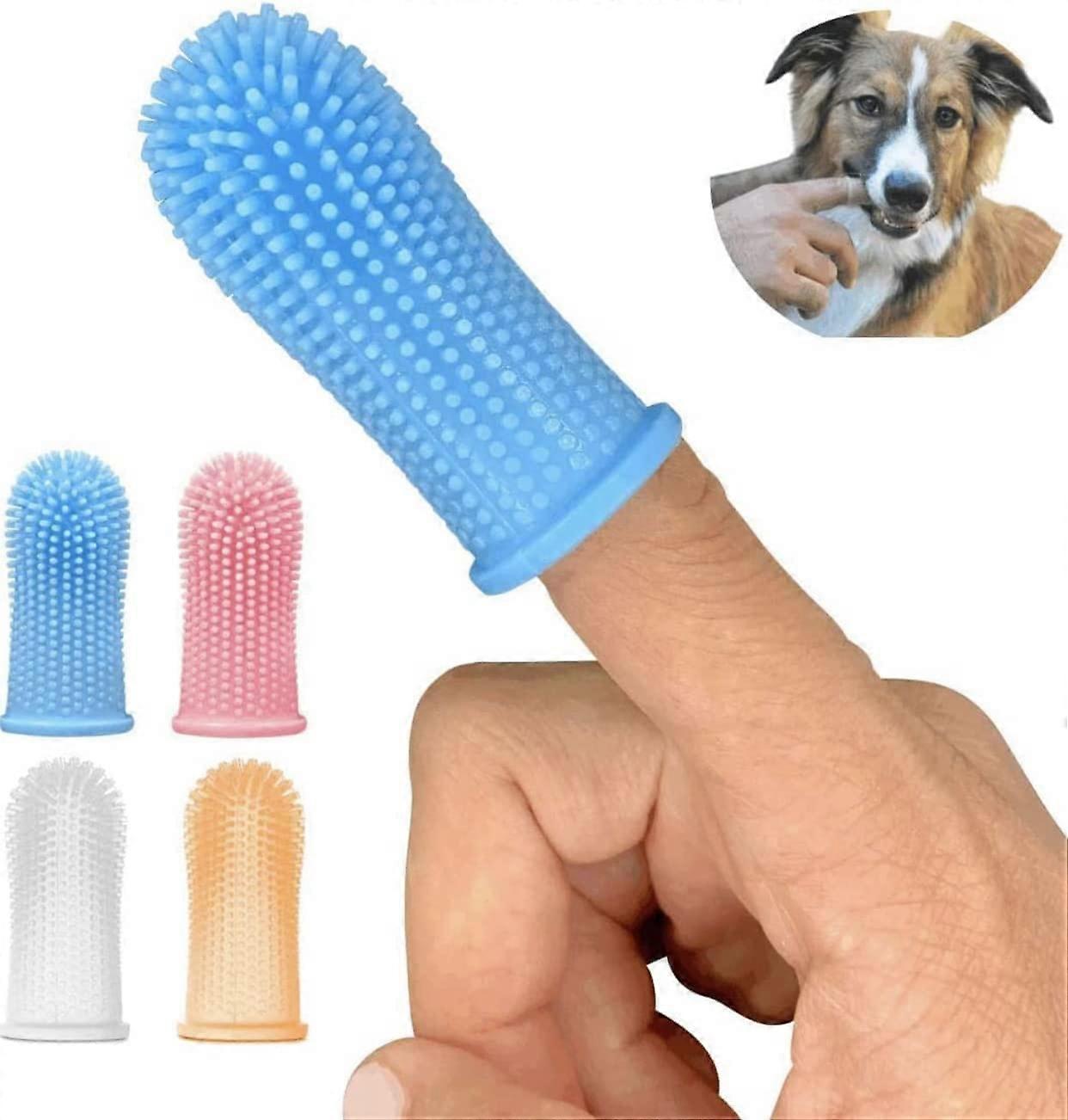 Pack of 4 Dog Toothbrushes, Finger Toothbrush, Soft Silicone, 360° Bristles