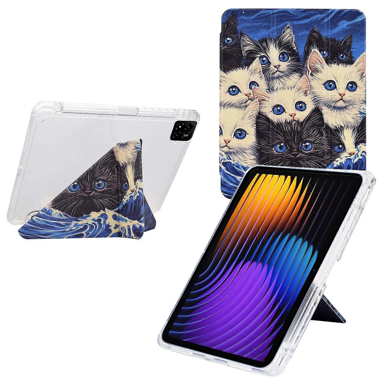 For Xiaomi Pad 7 Pad 7 Pro Case Y-Fold Stand Pattern Print Leather Clear Acrylic Tablet Cover with P