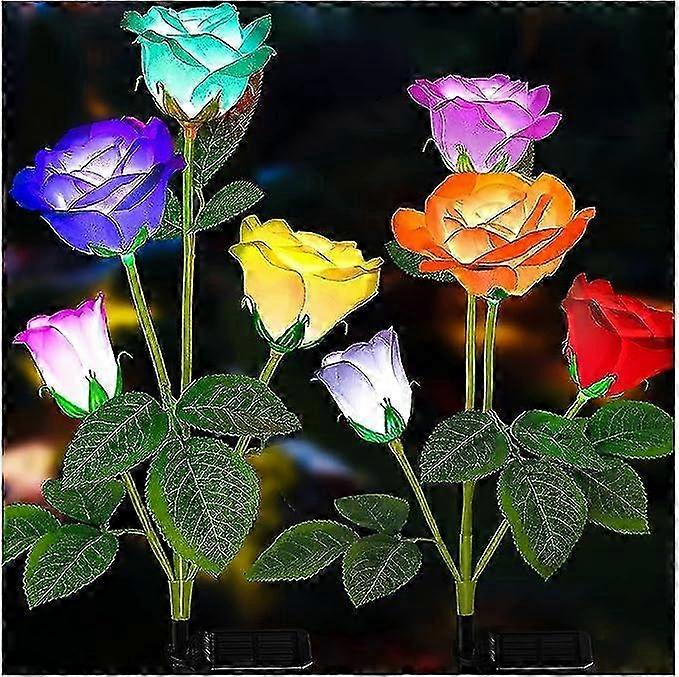 2-Pack Solar Rose Lights - 8 Multicolor LED Garden Decor