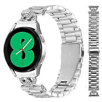 Watch Strap for Samsung Galaxy Watch4 Classic 42mm 46mm Silver Metal Band D-Shape Rhinestones Decor 
