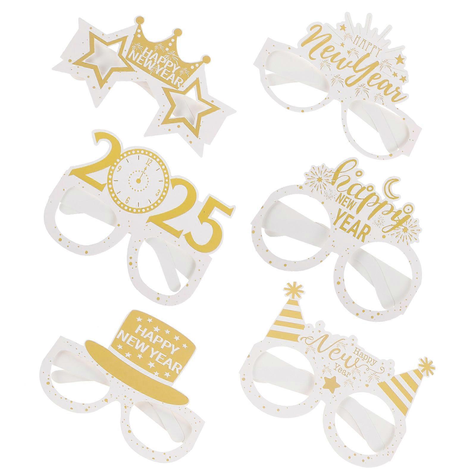 Photo Booth Props 2025 New Year Party Supplies 3D Design Bright Colors Comfortable Wear 6Pcs