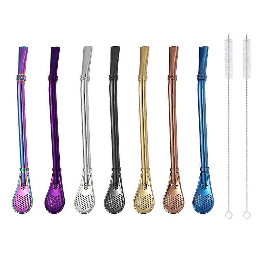 Drinking Straw Spoons 304 Stainless Steel Filter Spoons for Home Use Silver Anti-Rust 9Pcs