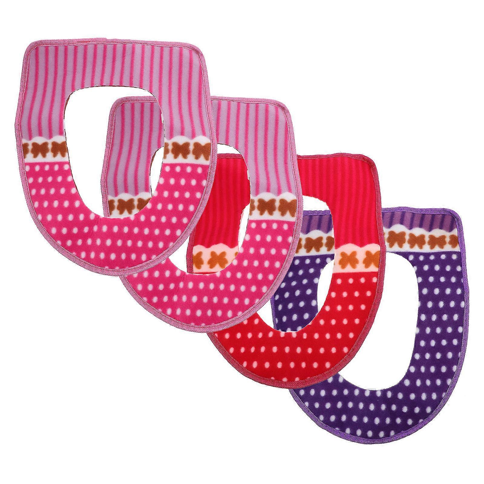 4PCS Random Pattern Plush Toilet Seat Covers, Thickened Hygienic Cold Closestool Mat for Comfort and Style in Any Bathroom