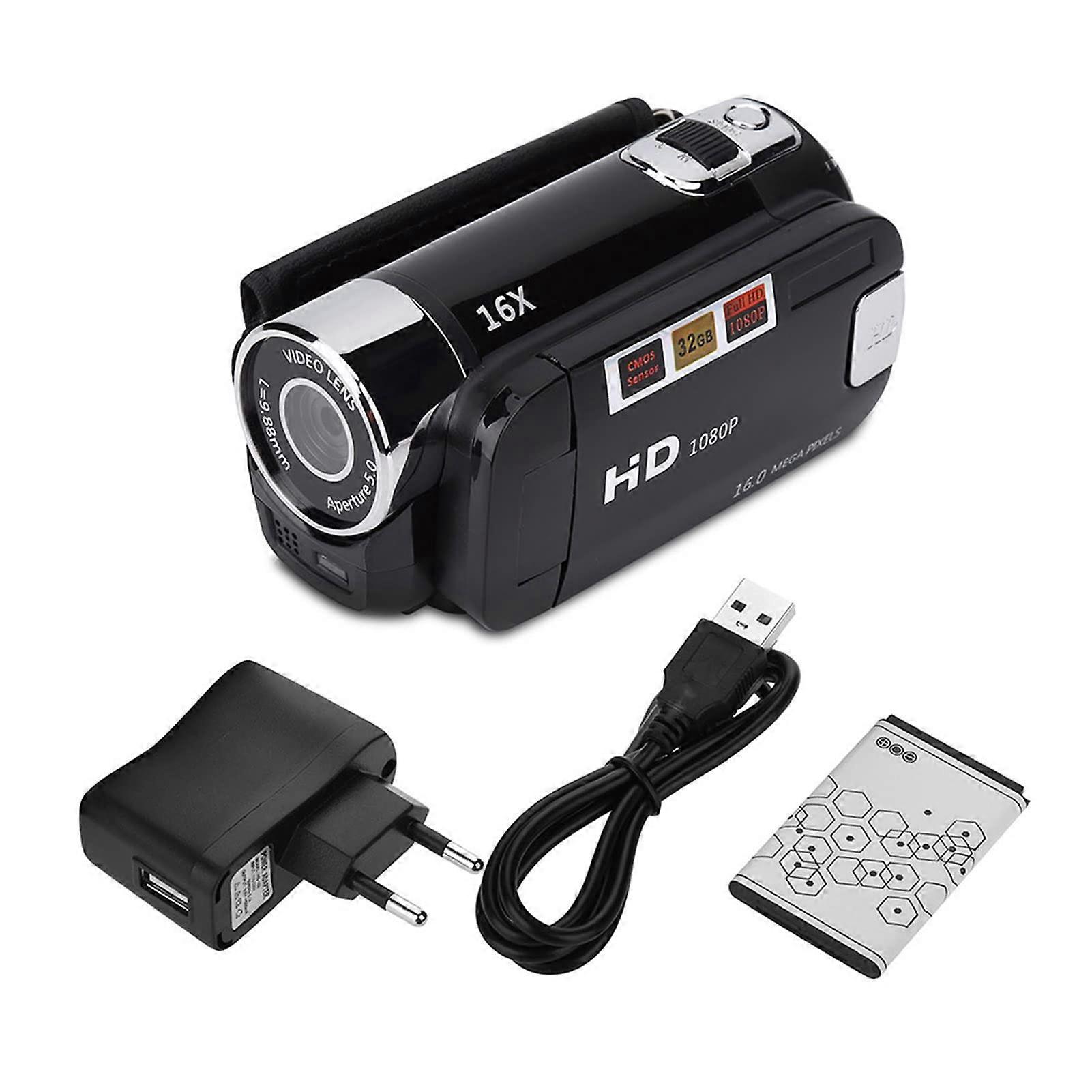 Small Camcorder, Handheld Video Camcorder, FHD, 16x Digital Zoom, Full HD Rotation, Portable DV Camera (Black)