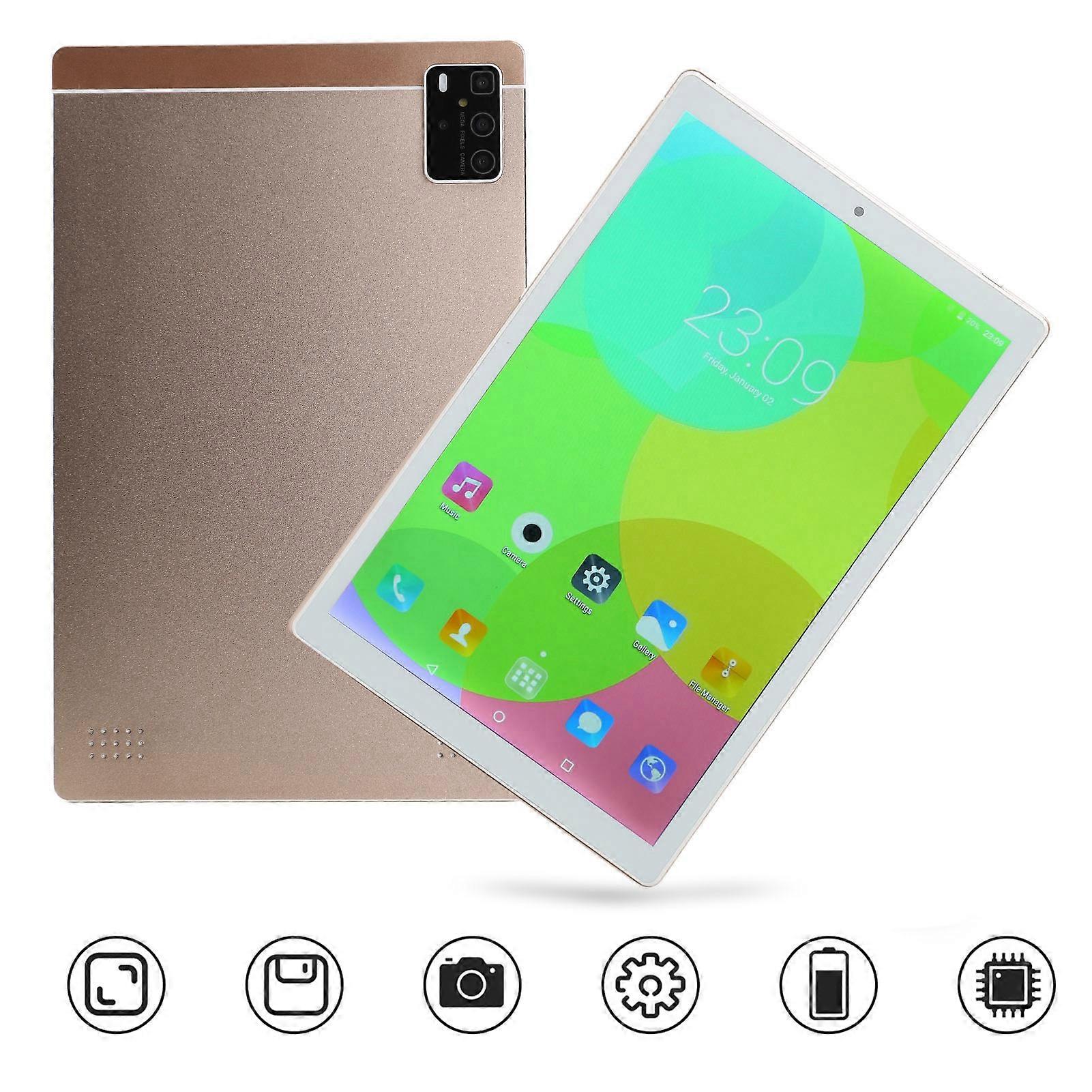 10.1in Tablet 2.4G 5G Type C Rechargeable 6GB RAM 128GB ROM 2560x1600 5MP 8MP Octa Core 5000mAh Golden Tablet for Android11