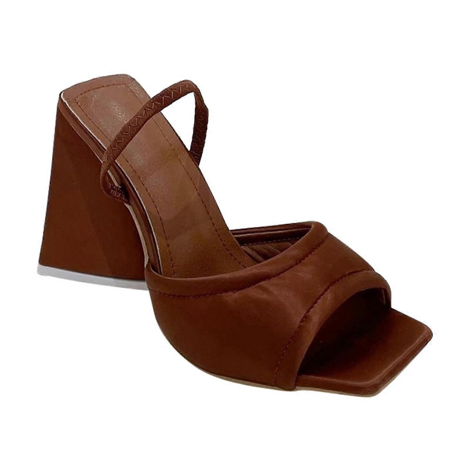 11 cm Women's Square Toe, Open Toe, Heel Sandals, Thick Heel Sandals, Suitable for Work Parties and Weddings, EU 40, Brown