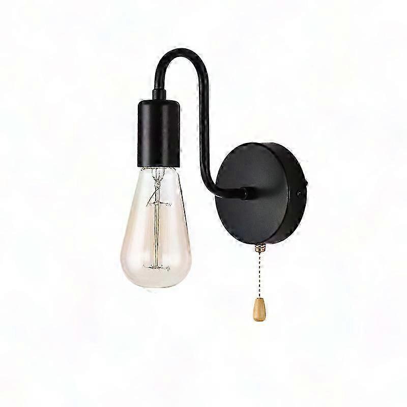 Vintage Black E27 Wall Lamp with Pull Cord Switch