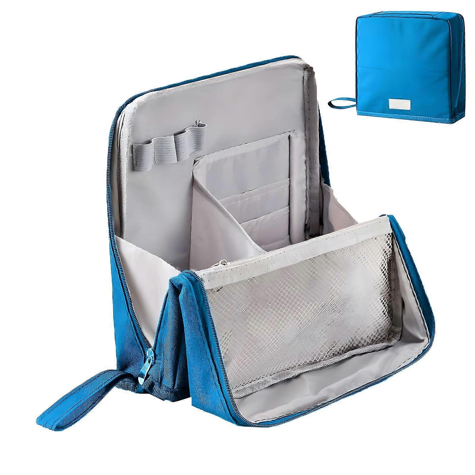Portable Makeup Bag with Large Capacity, Brushes, Mirror, Peacock Blue