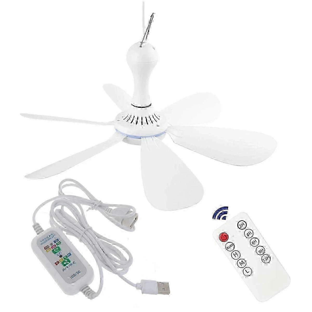 USB Powered Ceiling Fan with Remote Control, 6 Blades Quiet Operation, 4 Speed Adjustable, Timer Function for Easy Hanging Installation, Energy Effici