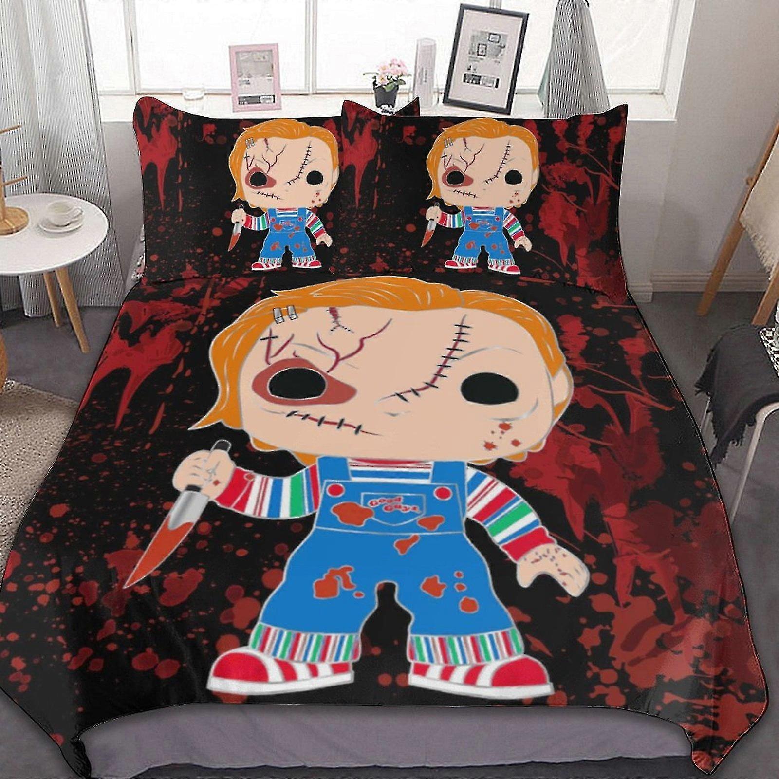 Chucky Inspired 3 Pcs Bed Sheets Set Breathable Duvet Cover with 2 Pillow Shams Soft All Seasons Bedding Set