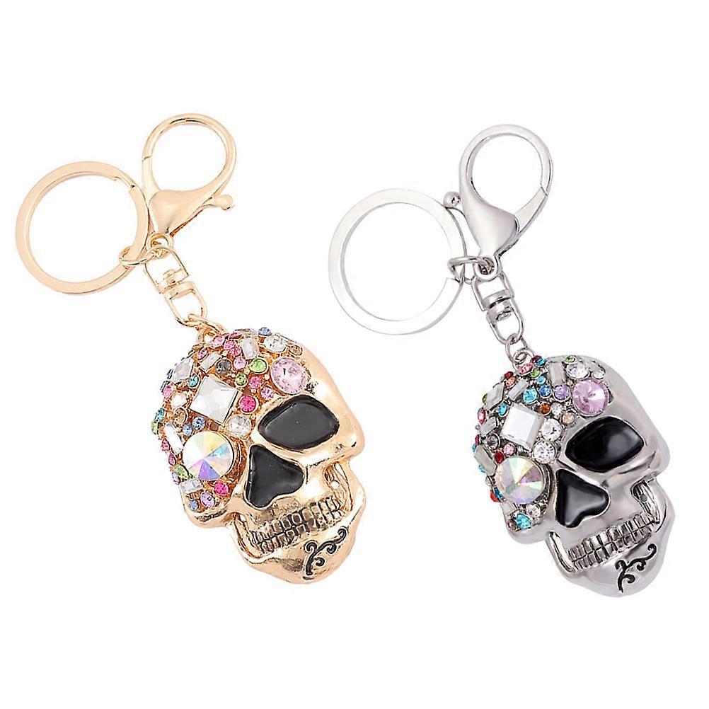 Skull Design Key Chain for Protection with 2Pcs Rhinestone Inlaid Skull Keychains