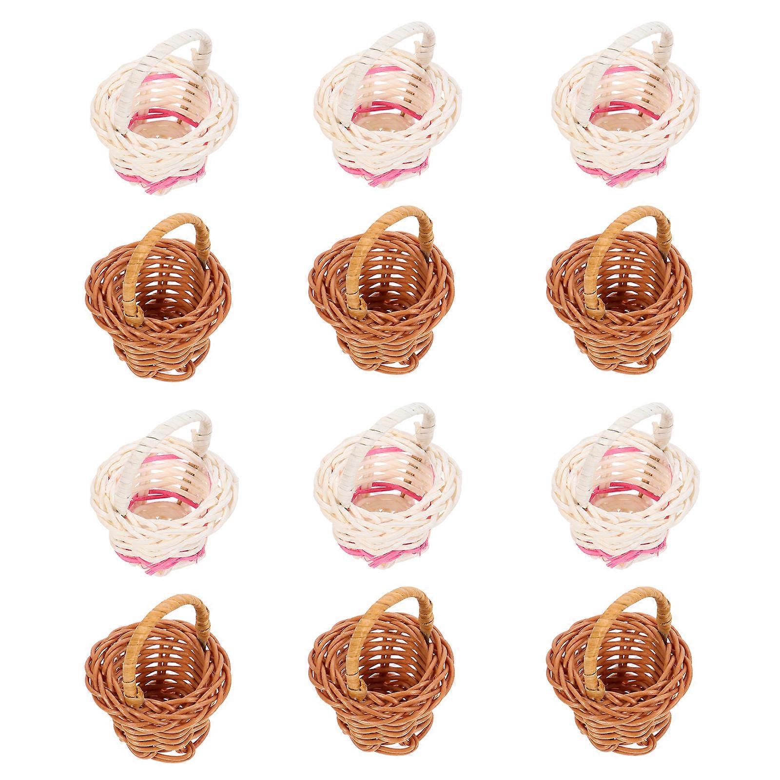 Rustic Miniature Candy Basket for Storage Use Assorted Color Plastic and Bamboo 12 Pieces