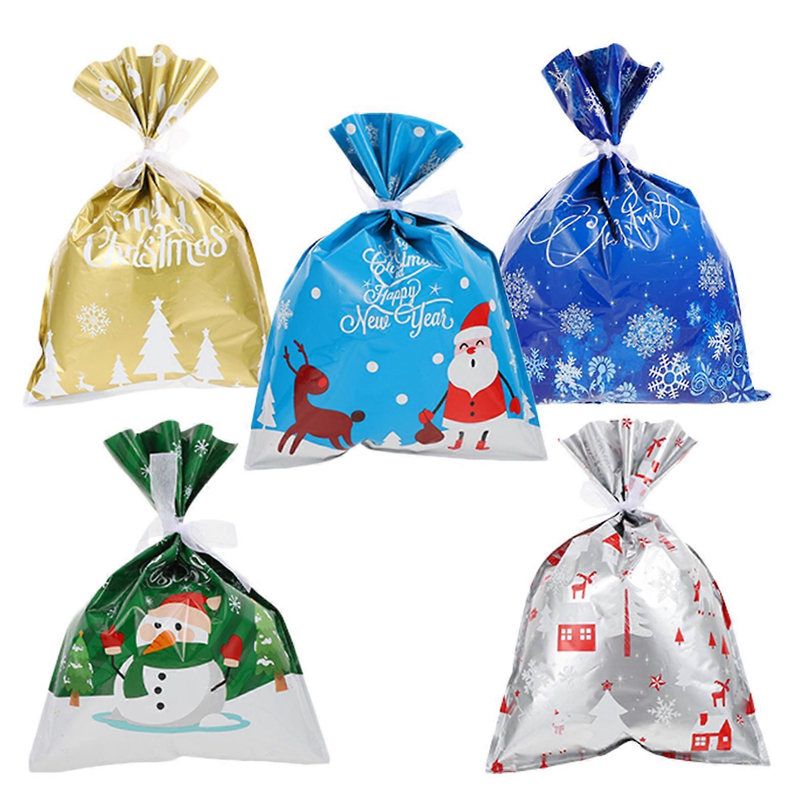 5 Assorted Color Christmas Drawstring Candy Bags for Festive Treats, Crafts, and Small Items Holders for Parties and Holidays